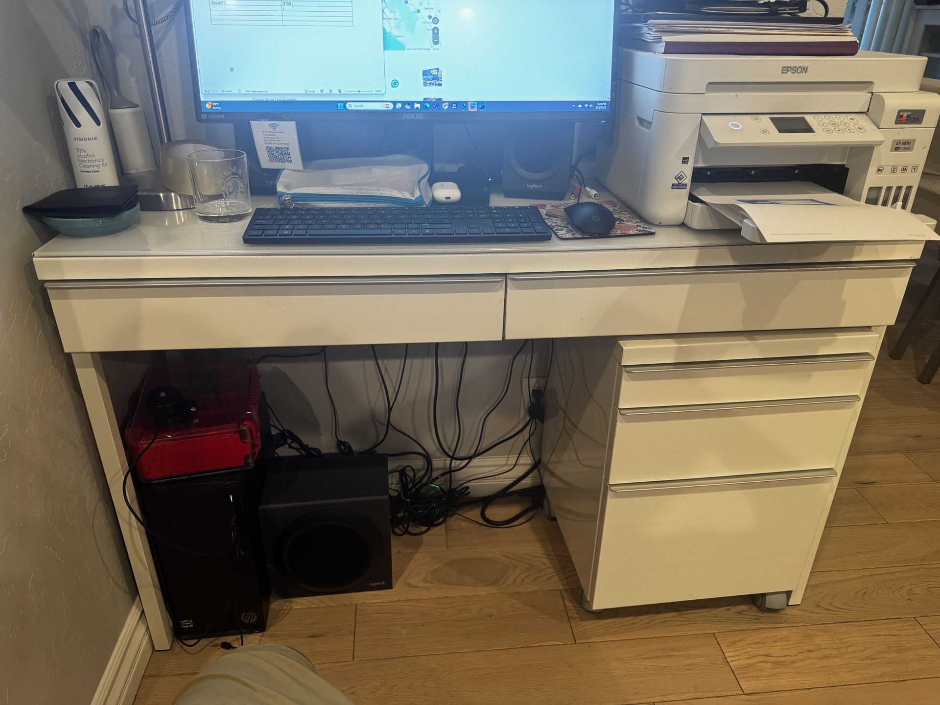 Monitor, CPU, Printer with Speaker and Subwoofer