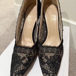 Christian Dior Black Lace Heels, Formal Shoes 38.5 Used Once For The Wedding 
