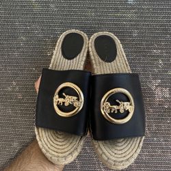 Coach Horse and Carriage Espadrille Slide Sandals Black