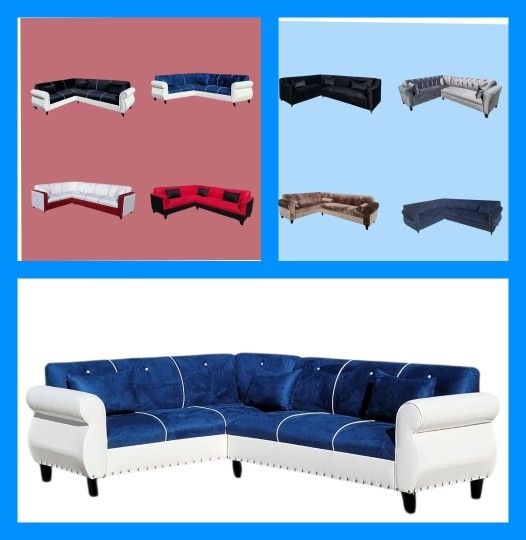 Brand New 7x9ft Sectional Sofa Couches. Velvet Navy