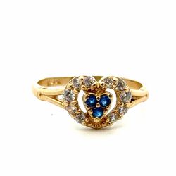 Woman’s Ladies 14k Yellow Gold Blue Stone Heart Band Ring Size 7 GP3132721