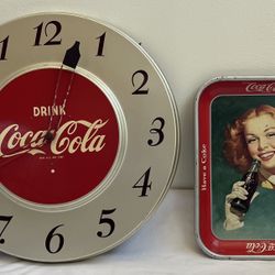 1950s Coca Cola Clock (WORKS!) And Tray