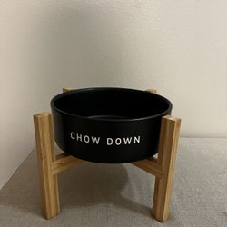 New Black Ceramic Dog Bowl Food Whit Stand 