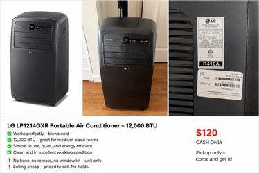 LG 12,000 BTU Portable AC — Works Great — $120