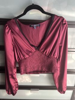 Burgundy V-cut Long Sleeve With Bow