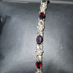 Silver Bracelet With Ruby Amd Roses