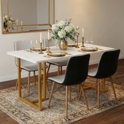 Homy Casa Slip 5PC Dining Set 55” Table in White Marble Top Finish with 4 Scargill Grey Chairs PU back