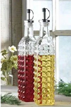 Hobnail Glass Oil and Vinegar Cruet, Set of 2