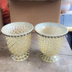 Class Gold Color Vase Or Use For Candle 5 Inch Wide And 5& Half High