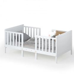 2-in-1 Convertible Toddler Bed with Guardrails-Brown