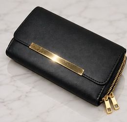 Black Multi-Zip Wallet with Gold Hardware