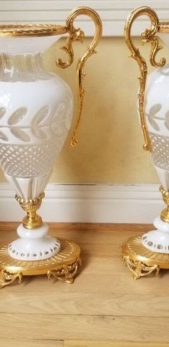 Italian Handcut Crystal Set Of 2 Vase