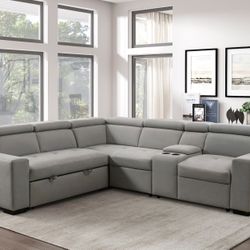Sectional Fabric Sofa With Sleeper Bed & Cup holders 