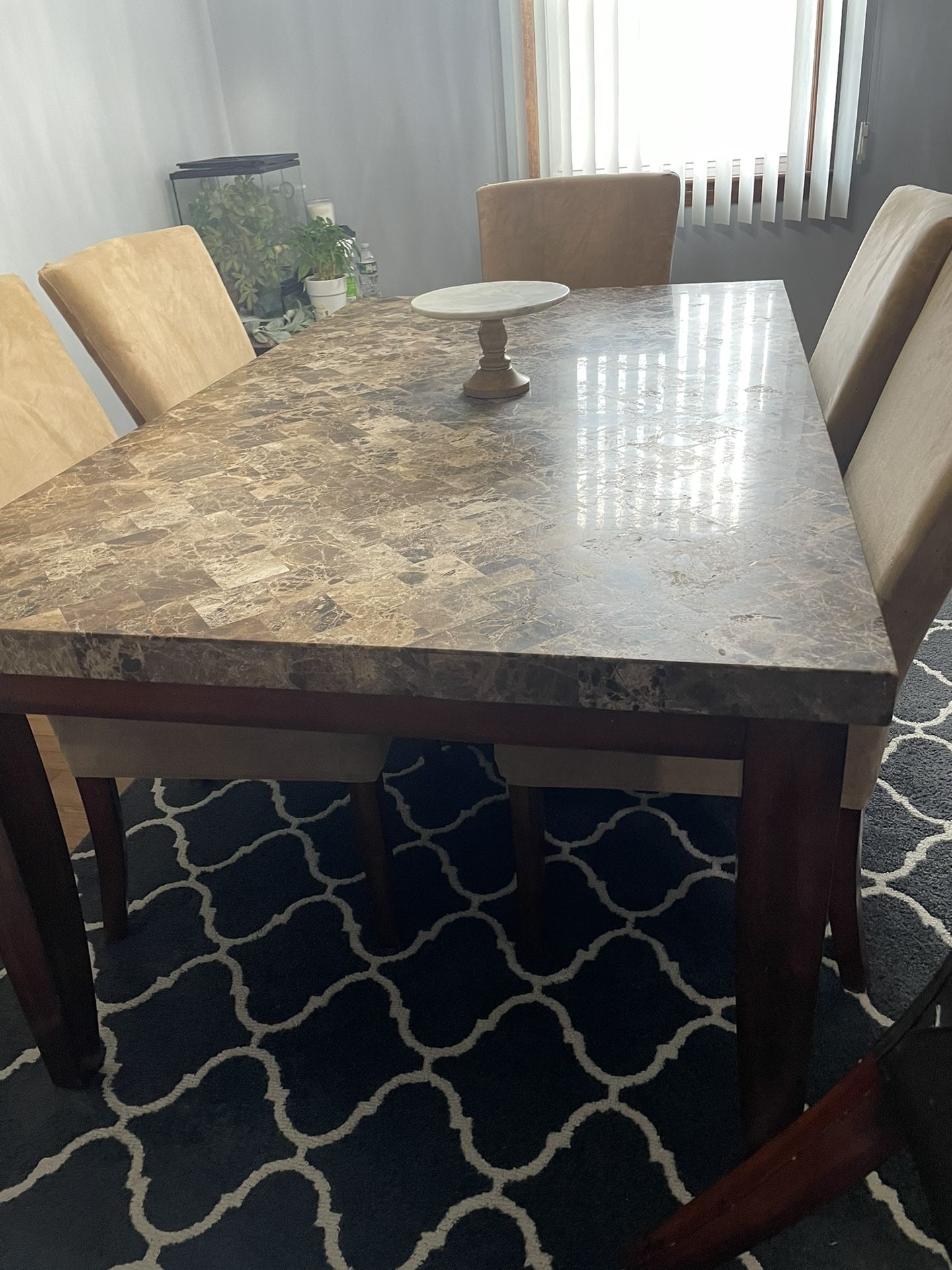 Marble Table Brown 6 Chairs
