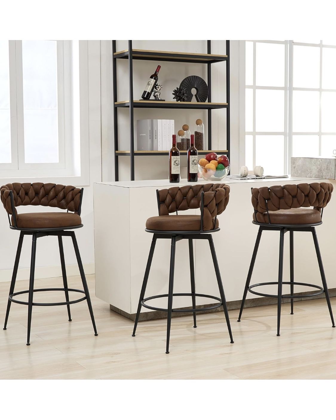 28 '' 360° Swivel Barstools Counter Bar Stools Set of 3. Dark Brown