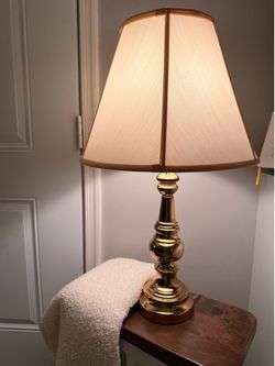 Large Brass Table Lamp with Fabric Lampshade