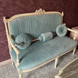 Velvet Loveseat With Center Table 