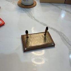 Vintage Persian Wooden Parquetry Two Pen Holder Desk
