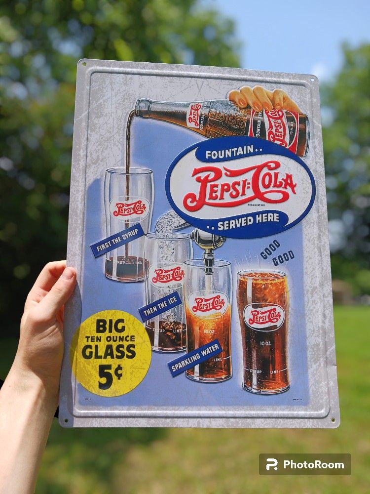 Brand New Pepsi-Cola Big Glass Sign - 17"x12"