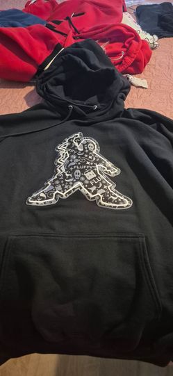 Mens Black Fluffy Logo Hoodie