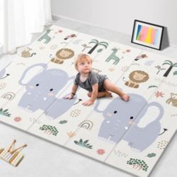 79x71 Foldable Play Mat for Baby, Extra Large Non-Toxic Tummy Time and Crawling Mat, Thick Foam Play Mat, Reversible Portable Baby Floor Mat