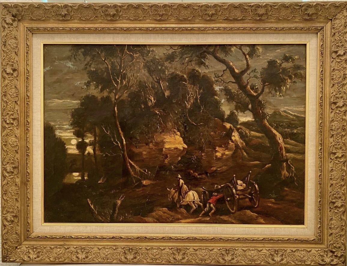 18TH CENTURY OIL ON CANVAS PAINTING ORNATE FRAME