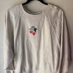Cherry Embroidered Sweatshirt Cute Casual Top
