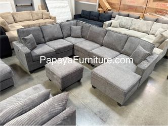 New 113” Chennile Sectional Couch, U-Shaped Sectional Sofa, Couch, Sectionals, Sectional And Ottoman, Couch, Gray Sectional, Reversible Chaise Sofa