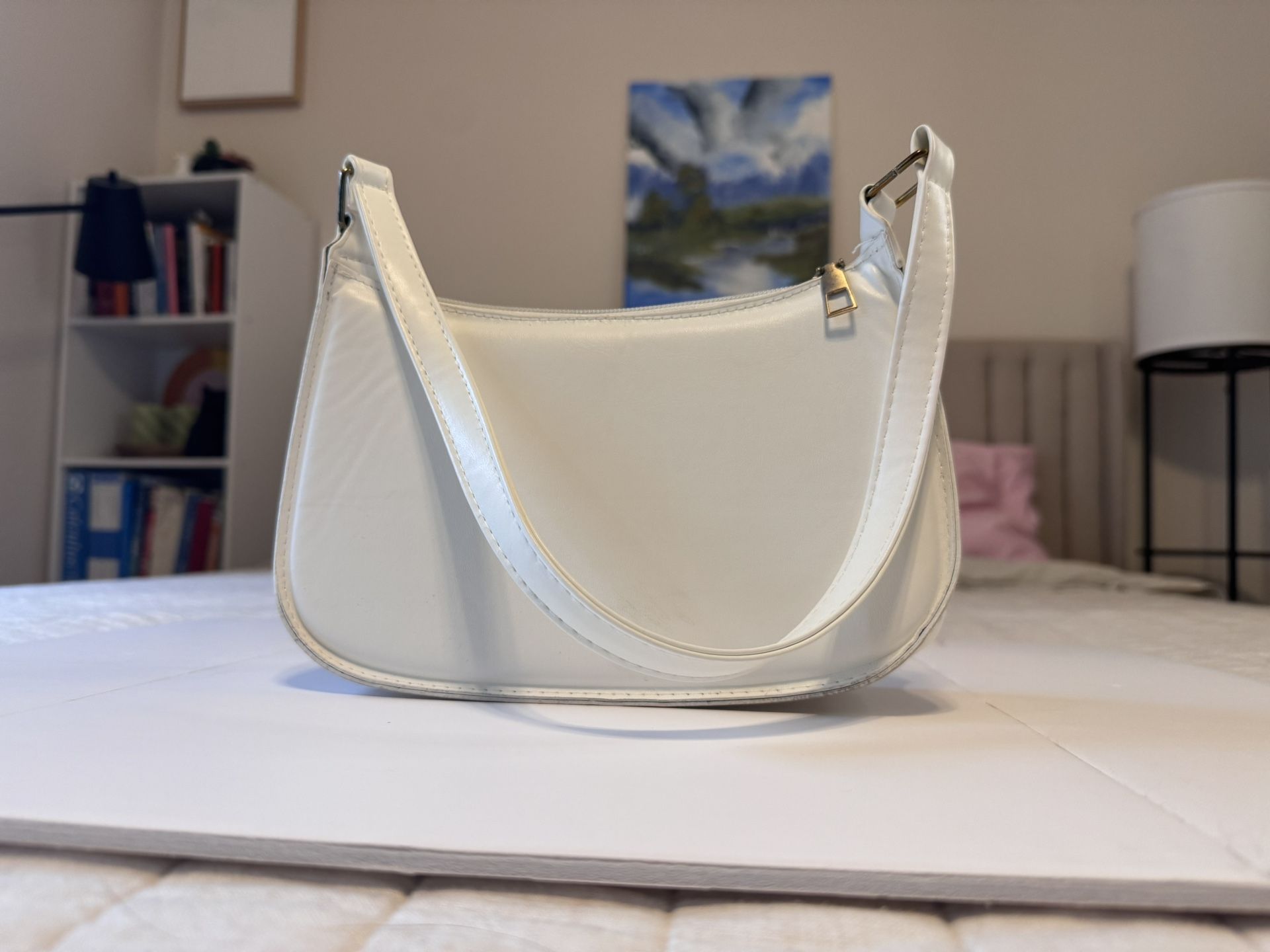Mini White Faux Leather Handbag - Stylish and Compact