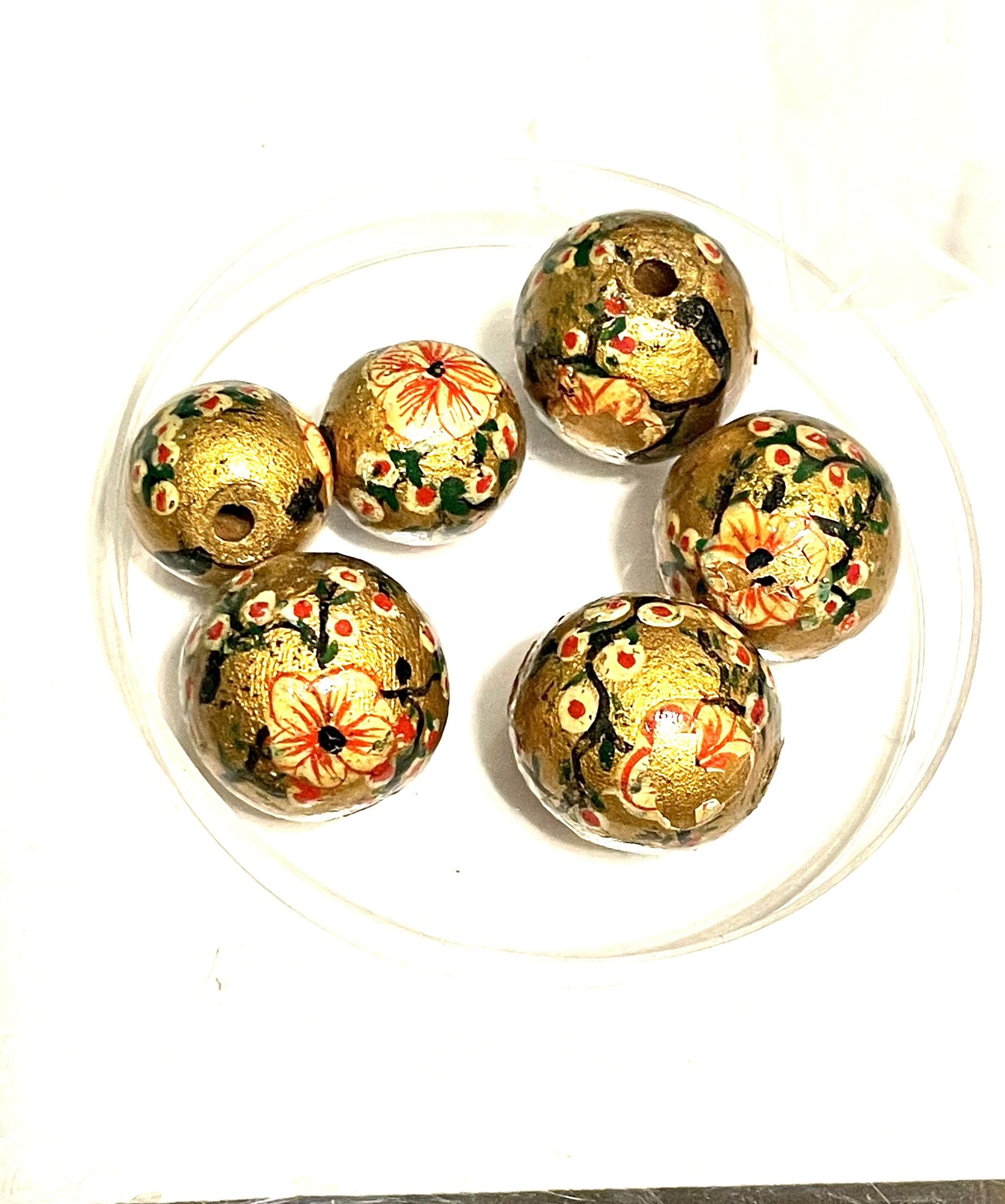 Vintage Painted Gold Foil Beads