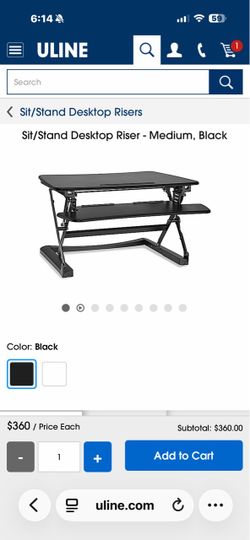 Uline Sit/Stand Desktop Riser – Medium, Black