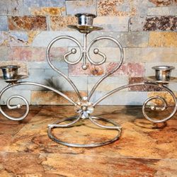 Vintage White Gold Heart Unity Wedding Candlelabra Taper • Mid Century Hollywood Regency Paris French Romantic Retro Cottage Home Decor . 