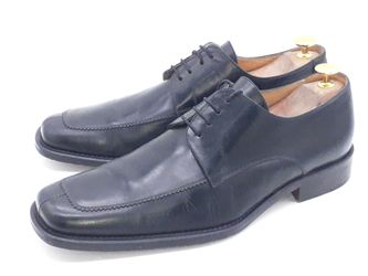 SAKS FIFTH AVENUE Folio Oxford Shoes Size US 10.5 M Black Leather Made In Italy