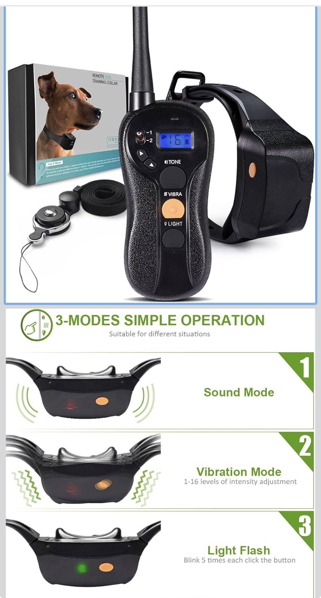 Vibration Collar for Dogs No Shock, Dog Training Collar with 1980ft Remote IPX7 Waterproof Rechargeable Blind Operation for Small Medium Dogs Deaf Dog