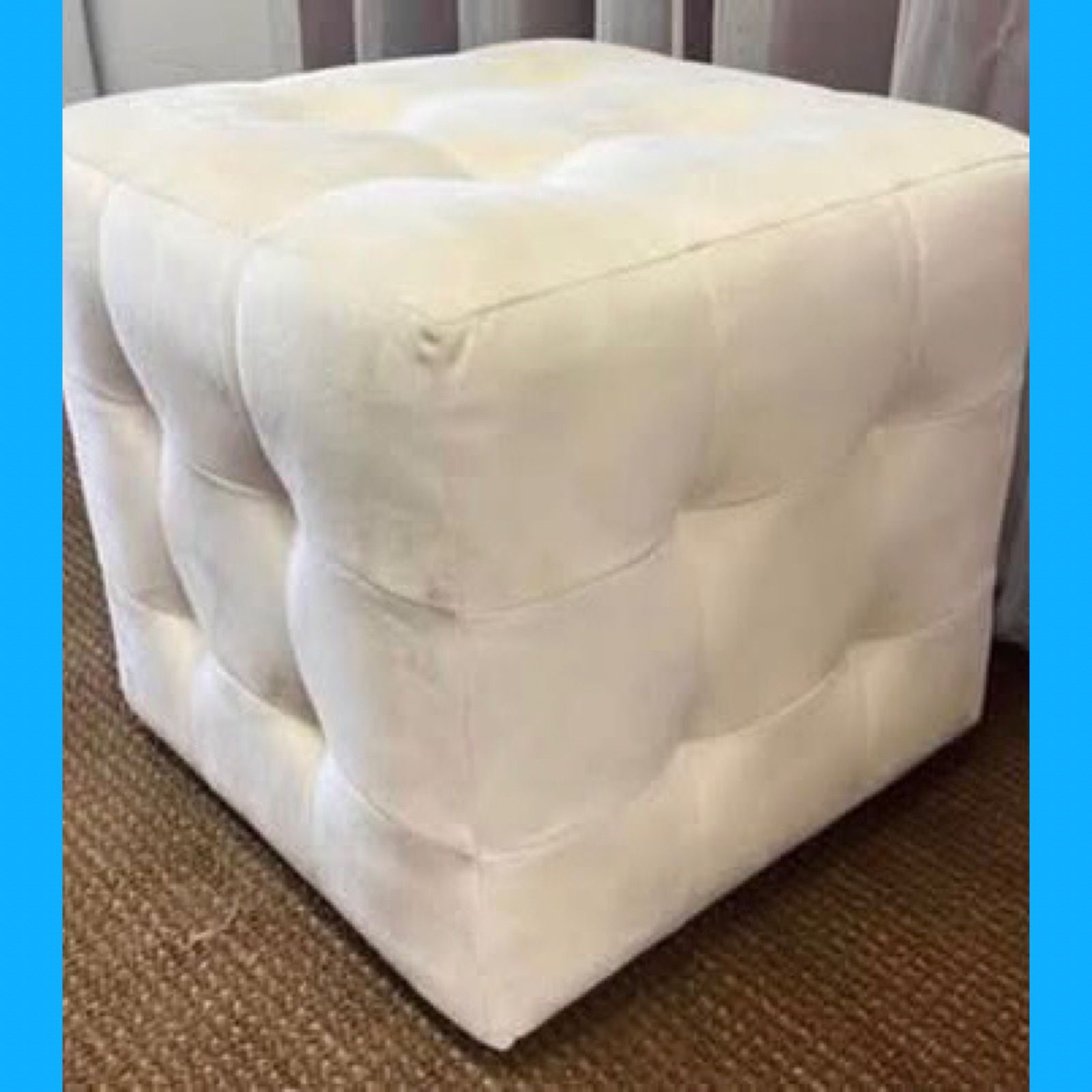 Modway Contour Tufted Cube Performance Velvet Ottoman Ivory. Good condition but needs a wipe.
