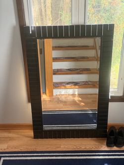 Large Wall Mirror with Dark Ridged Frame