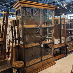 Two Door Glass Iron And Wood Cabinet