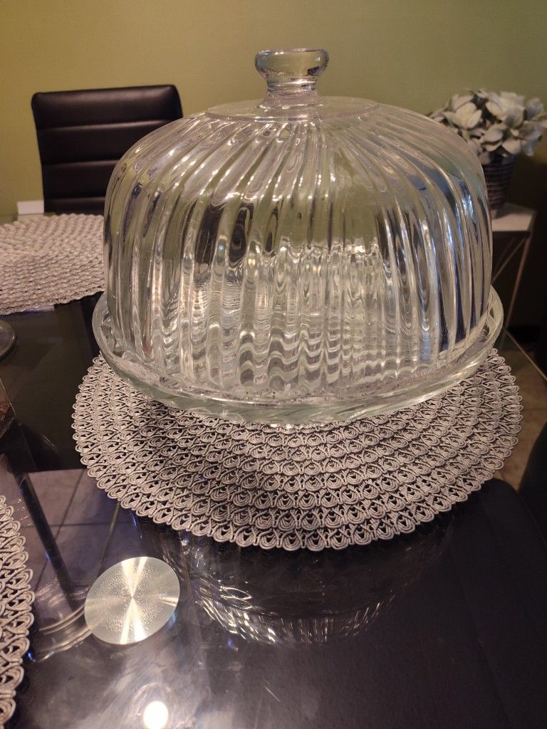 Glass Cake π Stand With Cover Plate With 11" Height 6"