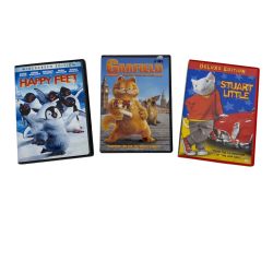 Lot of 3 Animated Children's Movies Garfield Happy Feet Stuart Little