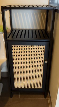 Black Bamboo & Rattan Storage Cabinet | Modern Boho – $65