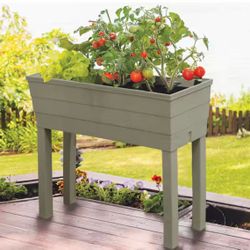(2) 3gal Driftwood Gray Resin Outdoor Raised Bed with Self-Watering Reservoir (33”xLx13”Wx29”