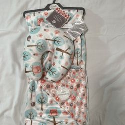 Little Ones SL Home Fashions Baby Blanket Set Owl Flowers Trees Pinks Blues  