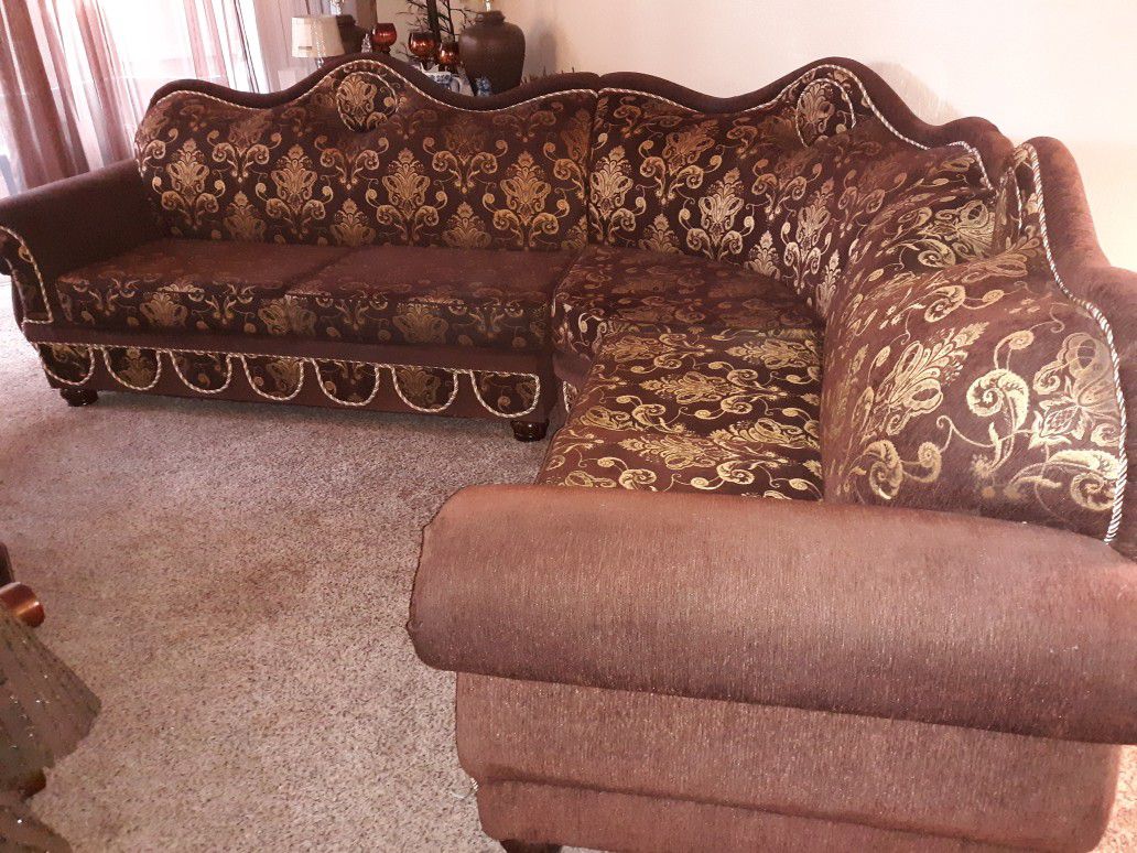 3 piece brown and gold sectional