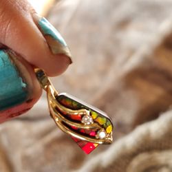 Gem Quality Ammolite Pendant Set In 14kt Gold With 2 Diamonds