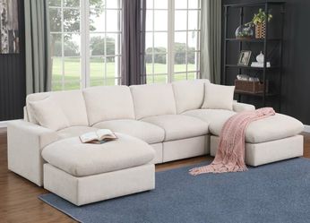 Beige Sectional Sofa w 2 Ottomans BRAND NEW