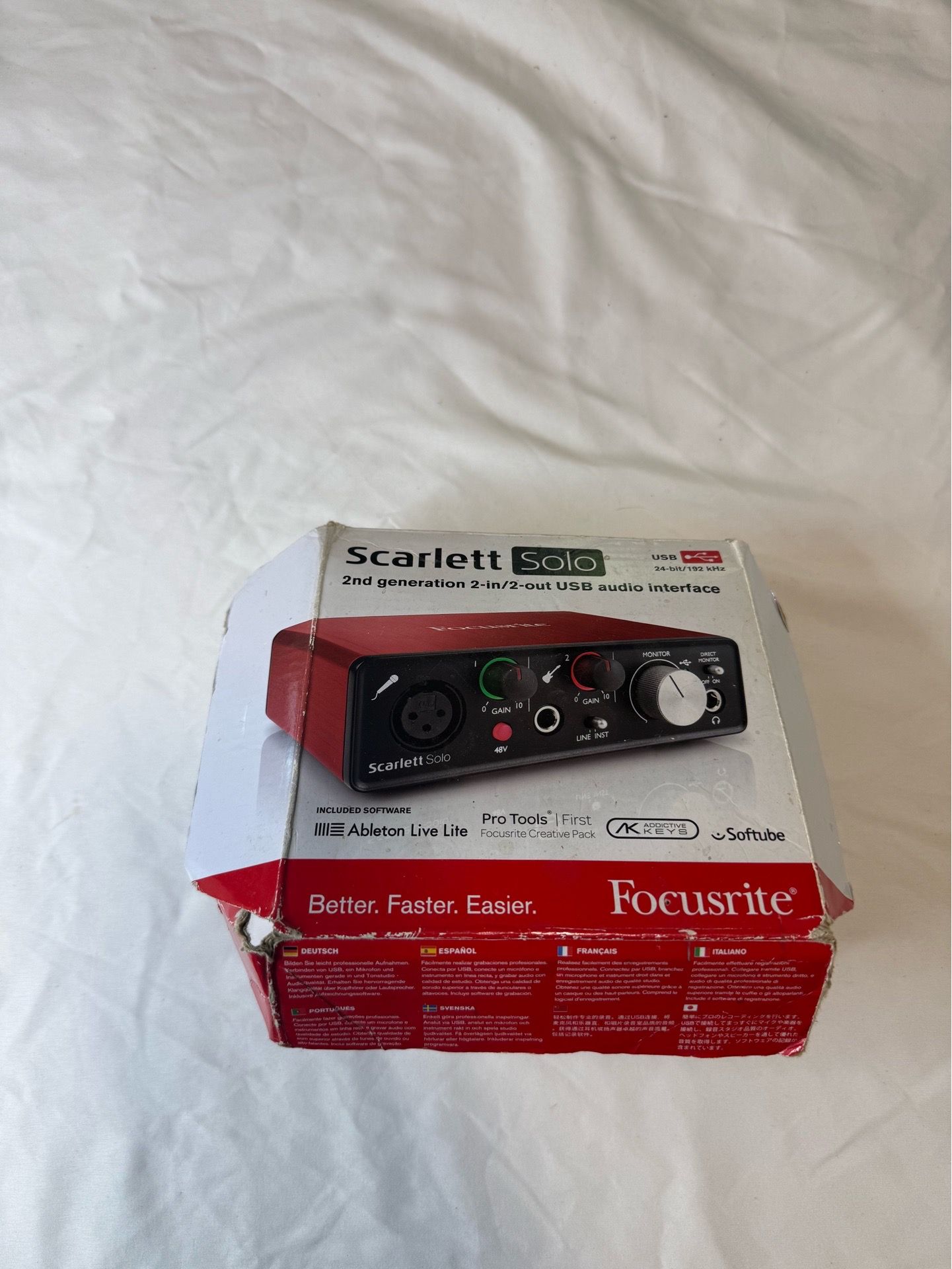 Focusrite Scarlett Solo 2nd Gen USB Audio Interface w/ Box & Cables