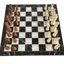 Wooden Chess Set 14.5 Inch, 37 Cm - Mosaic / Walnut / Marble Pattern Chess Board and Wooden Figures Chess Set - Ideal Birthday Gift