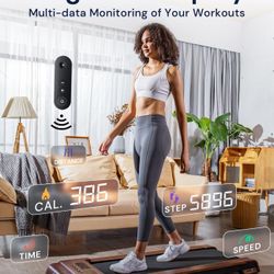 Wood Walking Pad, 2.25HP Treadmill for Home with Remote Control, 2 in 1 Under Desk Treadmill for Home Office with LED Display, Installation-Free