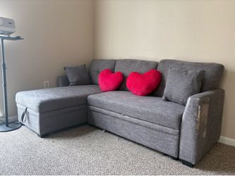 80” Gray L-shaped Sofa Bed with Pull Up Bed and Storage