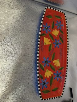 Red Floral Tray